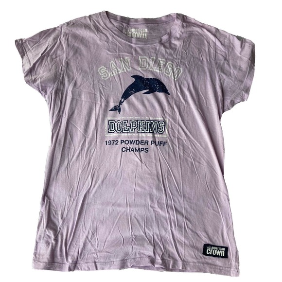American Crown T Shirt Sz XL San Diego Dolphins Purple Powder Puff Football 1972 - Picture 1 of 8